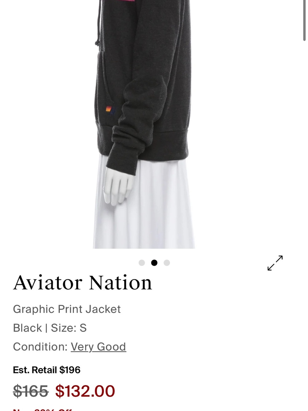 Aviator nation Women's Black Zip Hoodie with Pink & Blue Stripe Detail XS new - Picture 2 of 8
